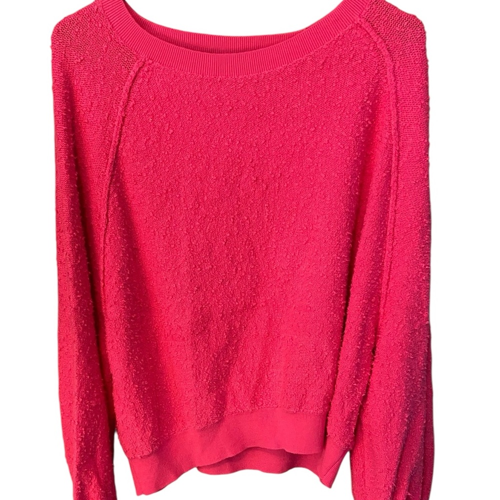 Free People Found My Friend Balloon Sleeve Sweatshirt Barbie Pink Small Costal - Picture 4 of 8
